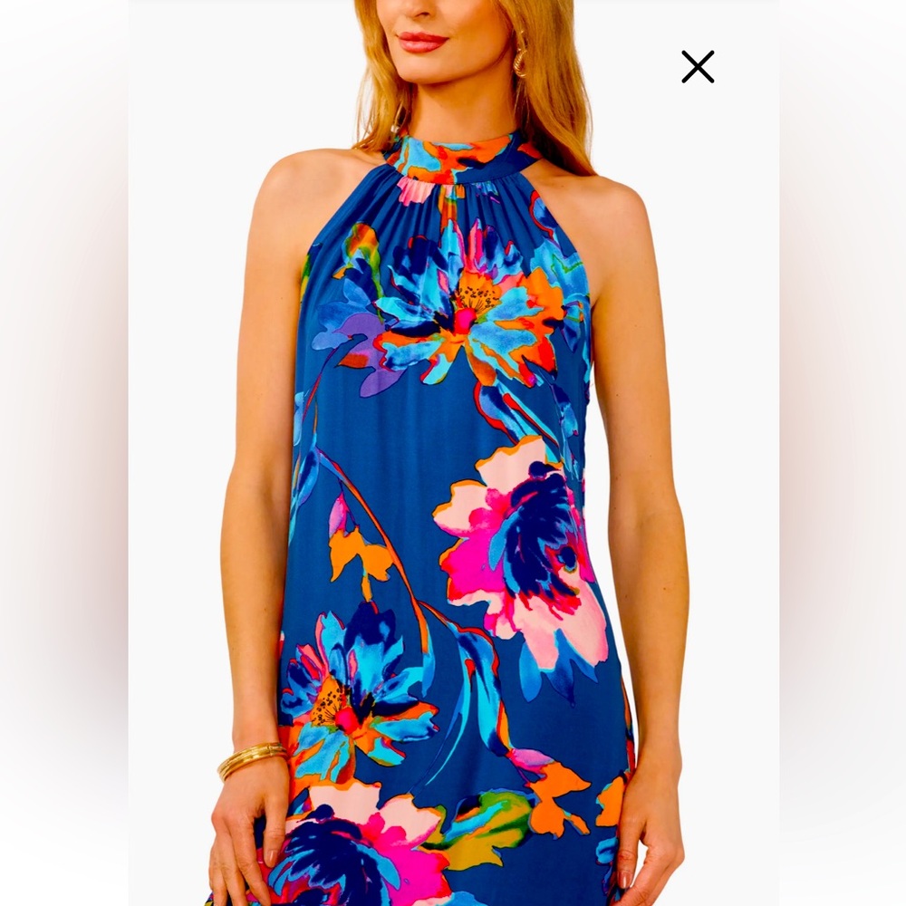 Vince Camuto Blue and Pink Floral Midi Dress